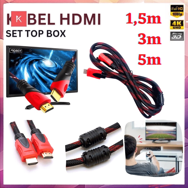 ANG KABEL HDMI TO HDMI PANJANG 1.5M / 3M / 5M LAPTOP KE TV DLL HIGH SPEED FULL HD 1080P