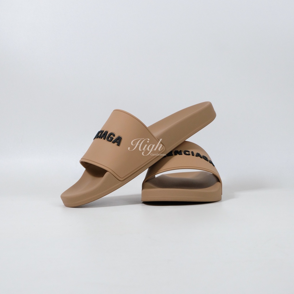 Blenciaga Logo Rubber Slides Beige 100% Authentic