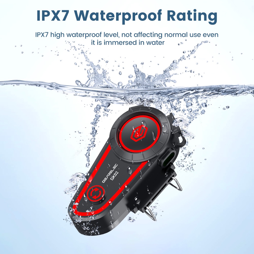 GEARELEC DK02 Helm Sepeda Motor Bluetooth Intercom Headset 2 Pengendara Rentang 50m IPX7 Tahan Air