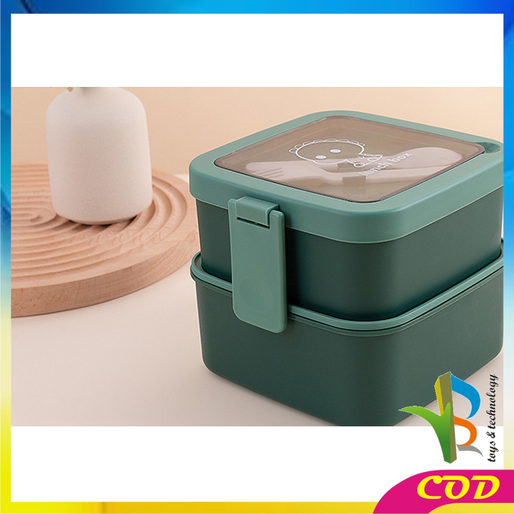 RB-C695 Lunch Box Set Tempat Makan 2 Susun Stackable BPA FREE / Kotak Bento Tingkat Dengan Sendok Garpu Set Portable