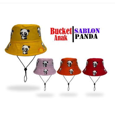 Bucket Anak Karakter Panda / Topi Bucket Anak Tali / Topi Anak Sablon