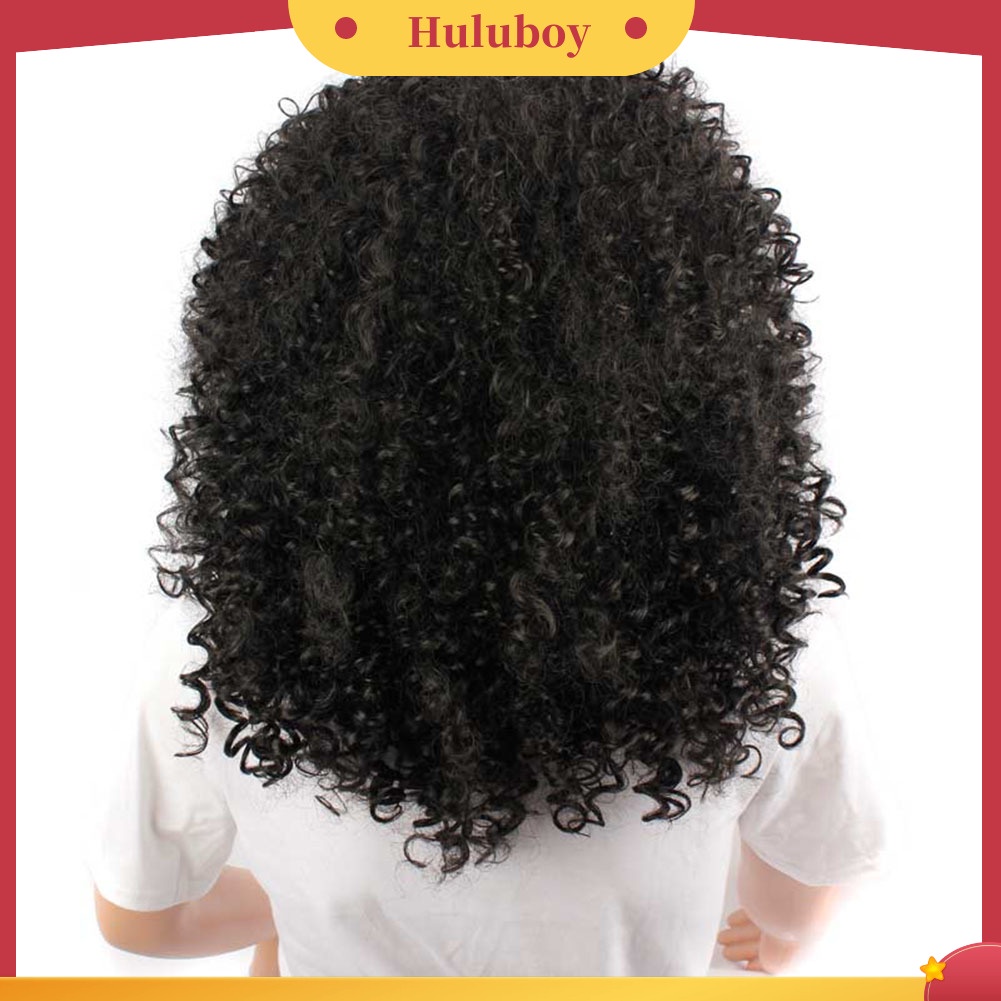 Wig Rambut Pendek Keriting Gelombang Warna Hitam Tahan Panas Gaya Afrika Untuk Wanita
