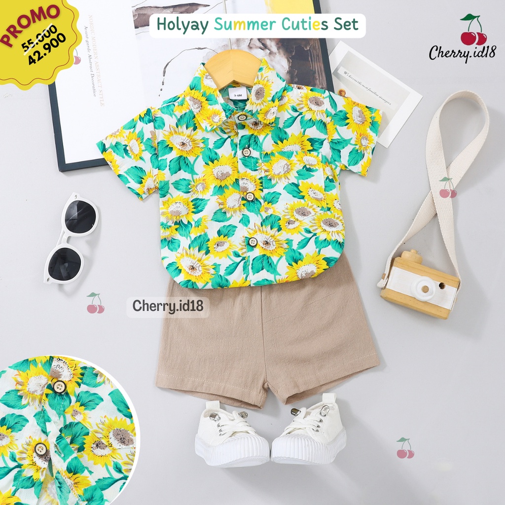 Cherry COD Promo Pakaian Anak Import / Setelan Kemeja Anak Lengan Pendek / Summer Set / Baju Anak Laki Laki KB23