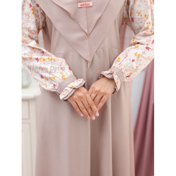 NADEEN DRESS O4IGINAL BY ATTIN HIJAB / DRESS ATTIN  / DRESS POLOS KOMBI MOTIF / GAMIS KATUN MOTIF