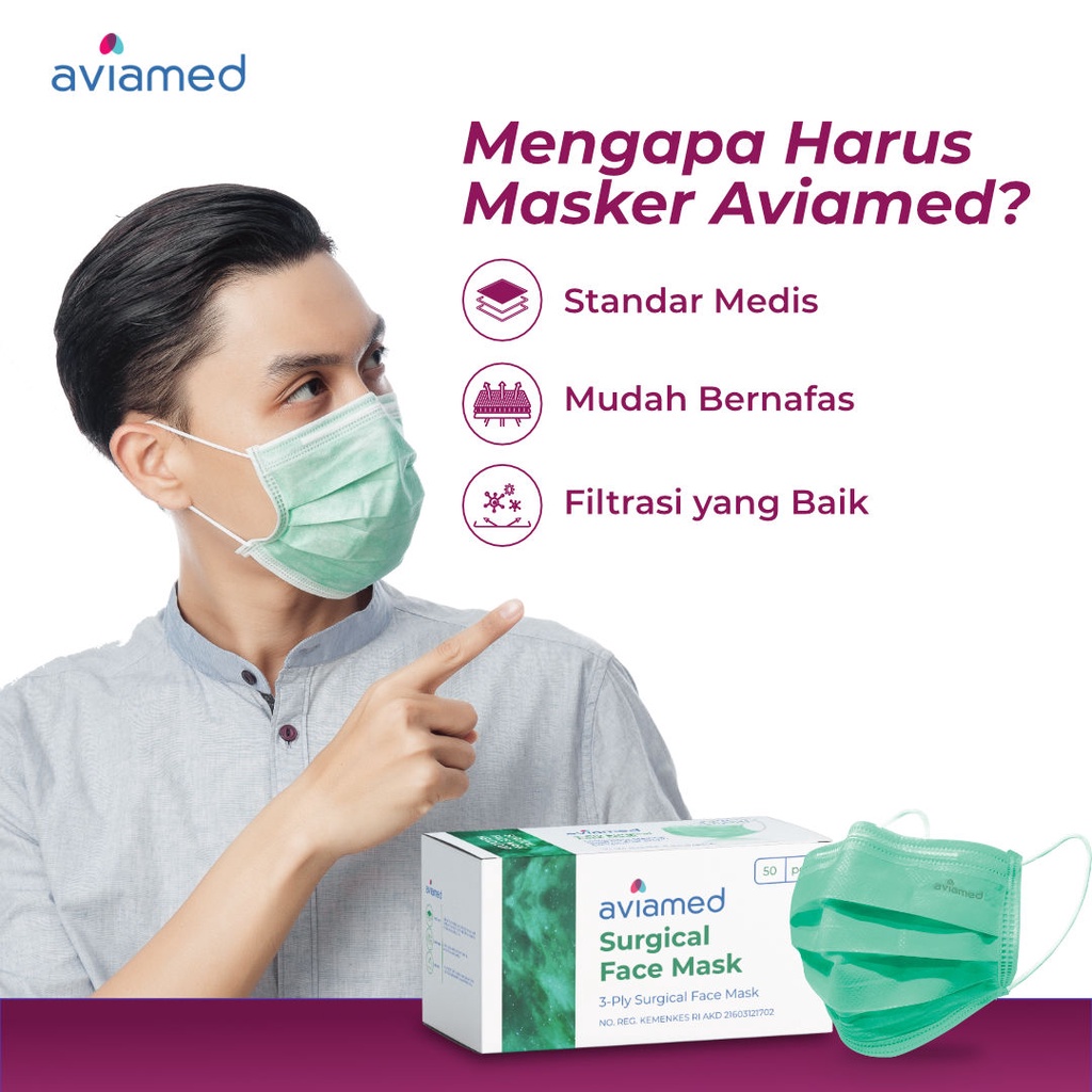 Murah AVIAMED Masker Medis 3ply Premium isi 50 Pcs Earloop