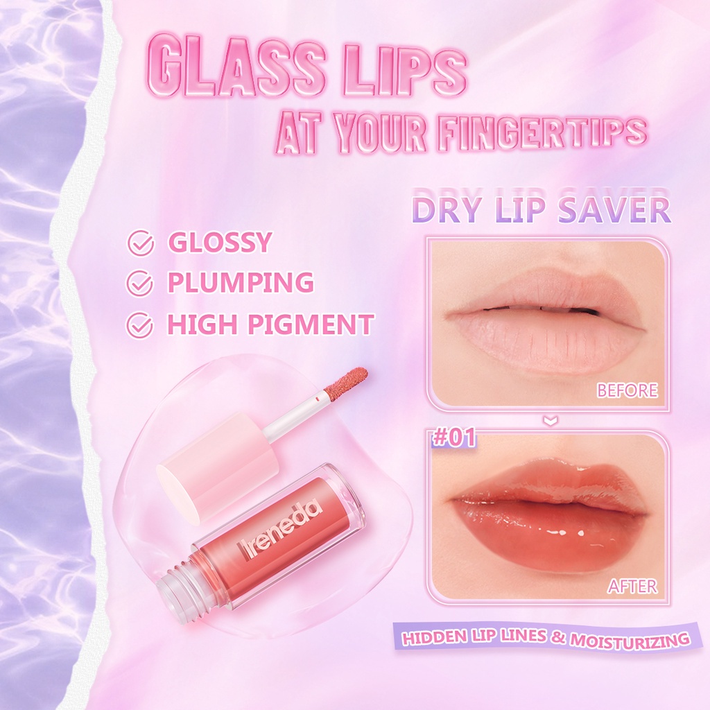 Ireneda Lip Gloss Super Plump Hi-Shine Lipgloss Natural Lipstick Glossy Lipstik Ireneda Lipcream Lip Cream