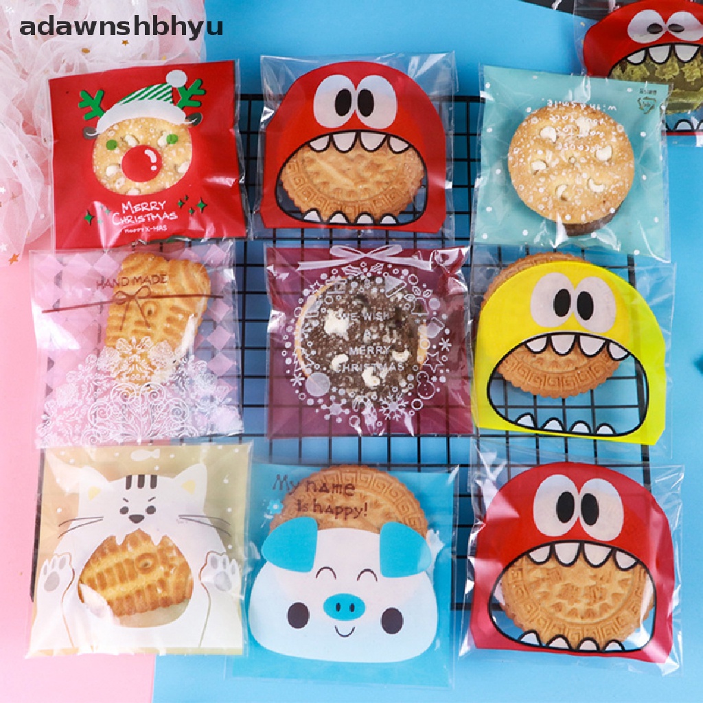 Adawnshbhyu 100pcs/pack Kartun Lucu Cookie Candy Self-Adhesive Bags Baking Bags ID