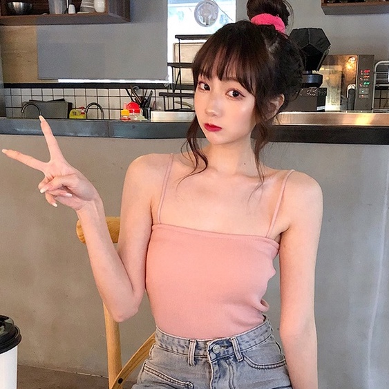 YIU YIU Rajut - Tanktop Knit Wanita Polos Tank Top Crop Tali Kecil Rompi Rajut