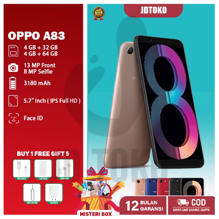 Jual hp oppo A83 ram 4/64 4G LTE smartphone dual sim garansi 1 Tahun