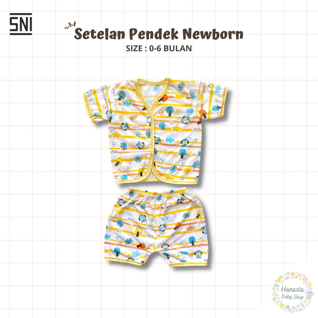 Baju Bayi Newborn Setelan Lengan Pendek Katun Garis Awan 0-6 Bulan