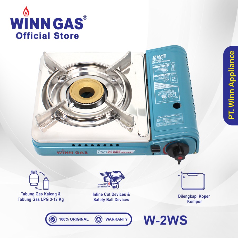 Kompor portable Winn Gas W2WS/ Kompor camping 2 in 1 &amp; Paket Kompor Selang Regulator W88/W900