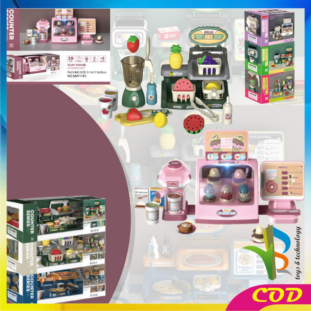 RB-M223 M225 Mainan Mesin Kasir Anak Counter Play house / Mainan Ice Cream Fast Food Dessert Junkfood Pretend Play