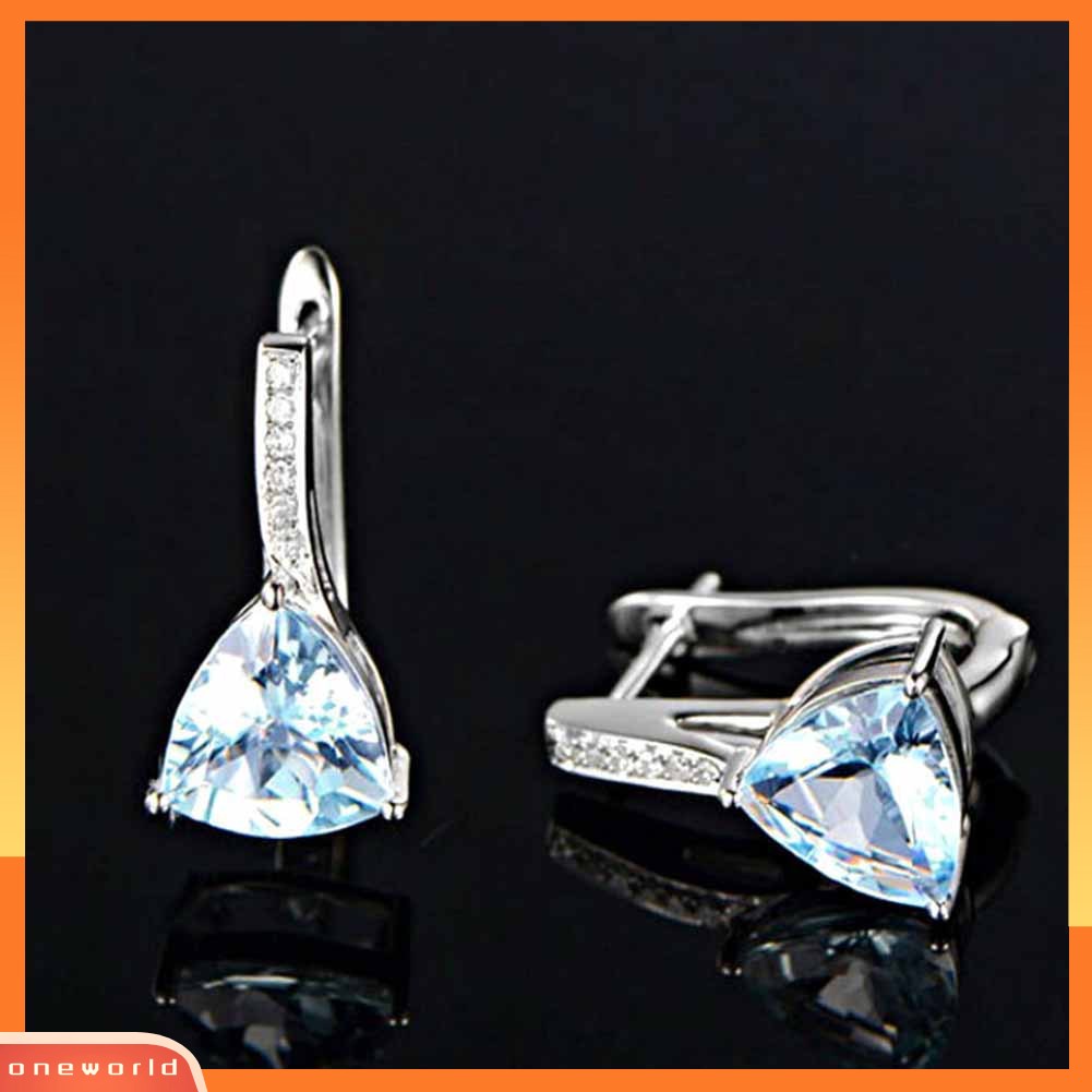 [WONE] Wanita Elegan Safir Imitasi Hias Berlian Imitasi Drop Huggie Earrings Eardrops