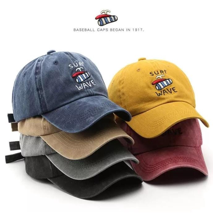 Unisex Cap Retro Hat Soft Material Bordir Surf Wave Topi Baseball Korea Terlaris