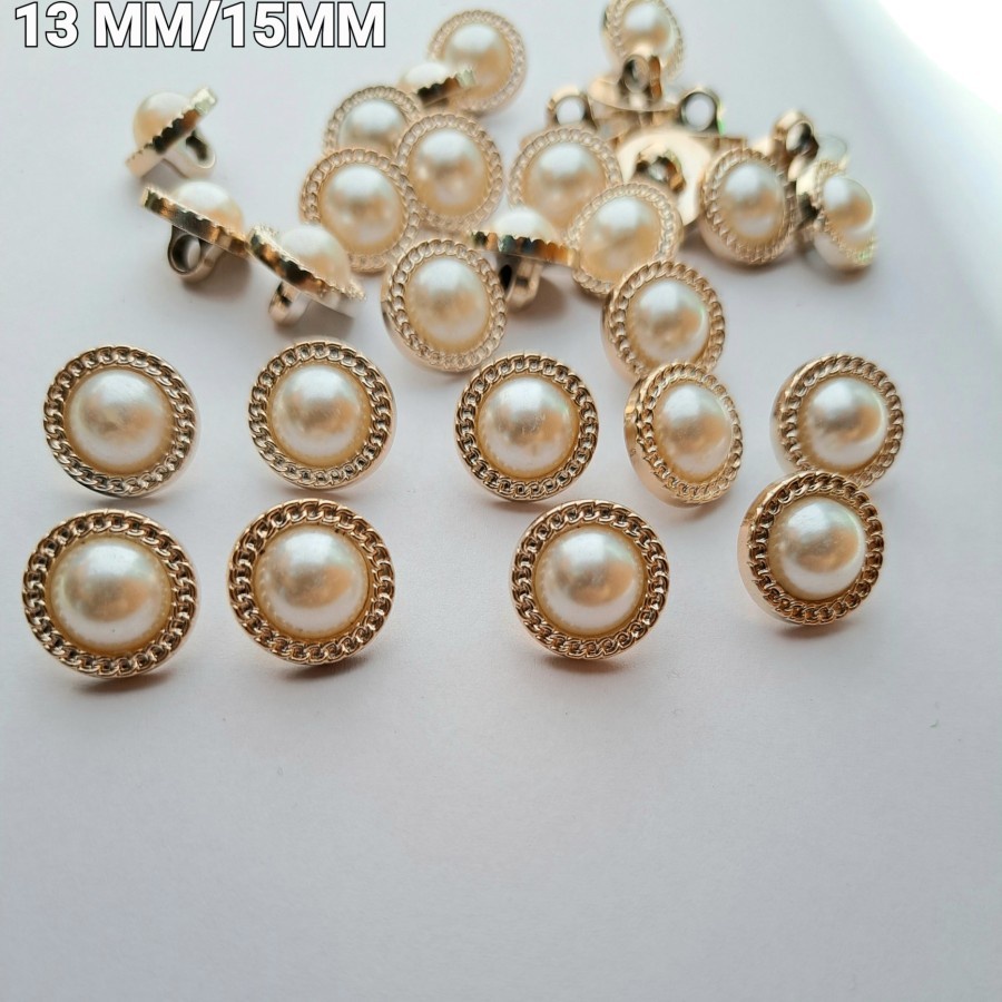 KANCING BAJU FASHION MUTIARA TIMBUL MOTIF RANTAI GOLD