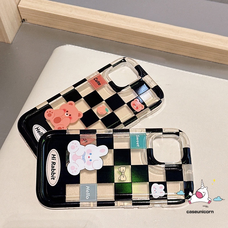 IPHONE Casing Kompatibel Untuk Iphone11 14 13 12 Pro MAX 7plus 7 8 6 6S Plus XR X XS MAX Couple Case Kotak-Kotak Beruang Lucu Kelinci Shockproof Airbag Soft TPU Lovers Phone Case