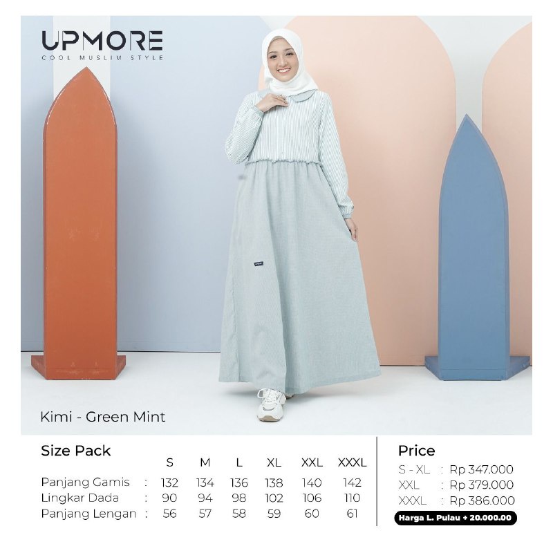 Gamis Remaja ORIGINAL UPMORE KIMI Green Mint - Nude Cream I COD I BEKASI