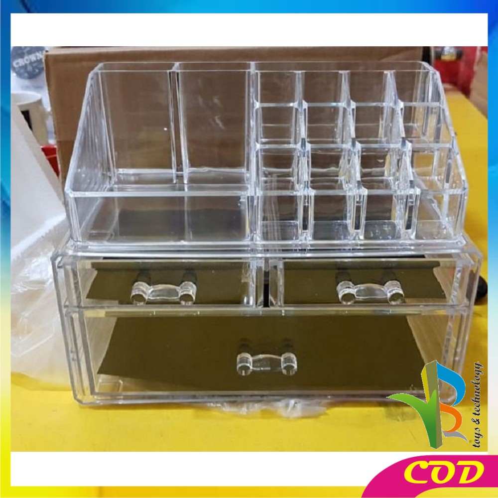 RB-K16 Kotak Make Up Acrylic + 3 Laci Rak Kosmetik Organizer / Rak Serbaguna / Storage Box Cosmetic