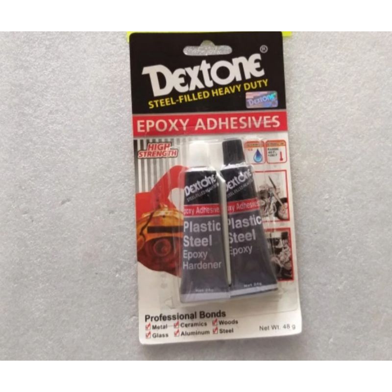 

Lem campur dexton lem besi plastic steel epoxy warna hitam dan putih