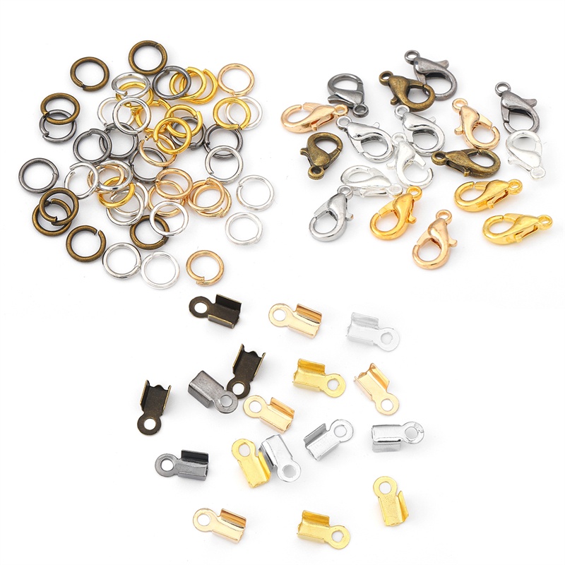 20pc lobster clasp jump ring clip tip Lipat crimping Konektor Gelang Kalung Rantai DIY Membuat Perhiasan kit Aksesoris