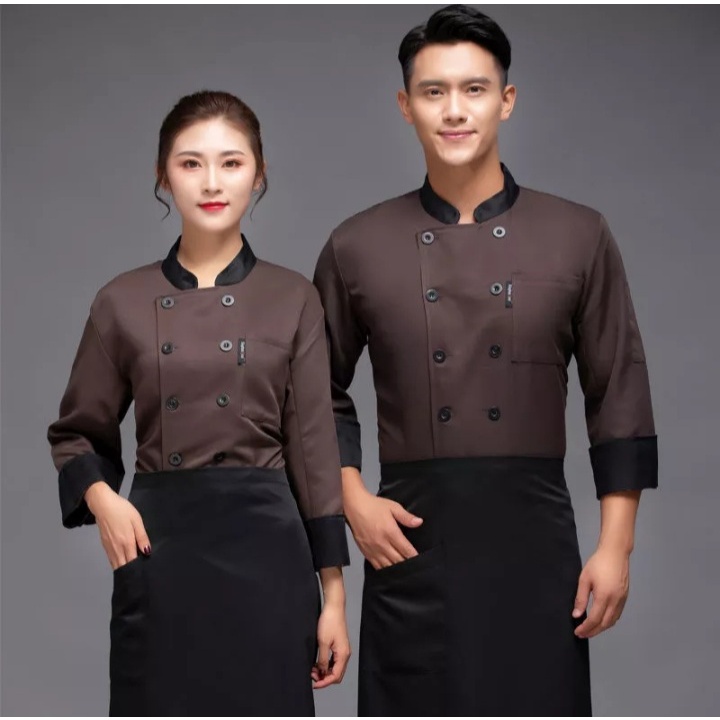 Baju Koki Kemeja koki chef jacket seragam koki barista pria wanita unisex