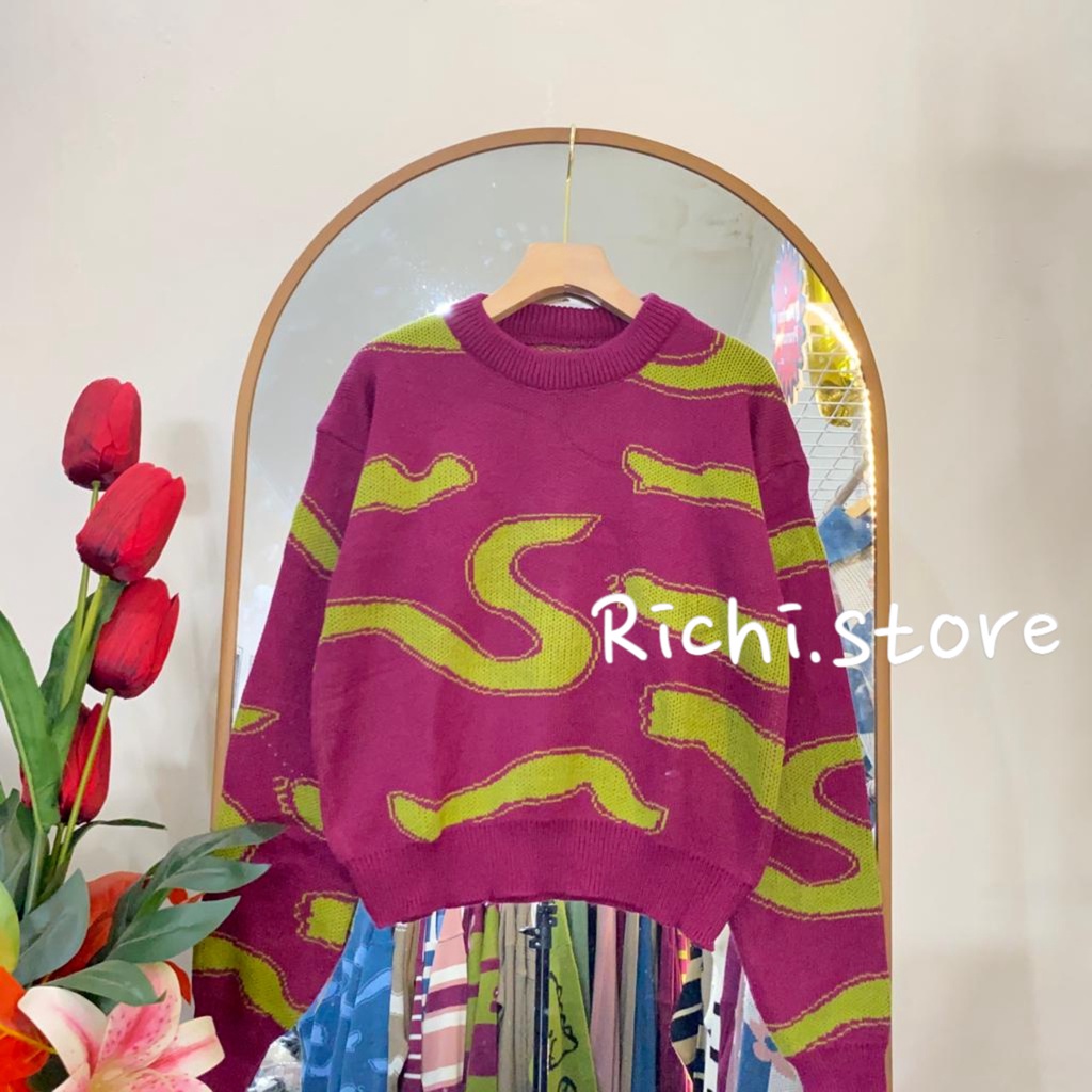 NAYA SWEATER CROP CASUAL PATTERN MOTIF S