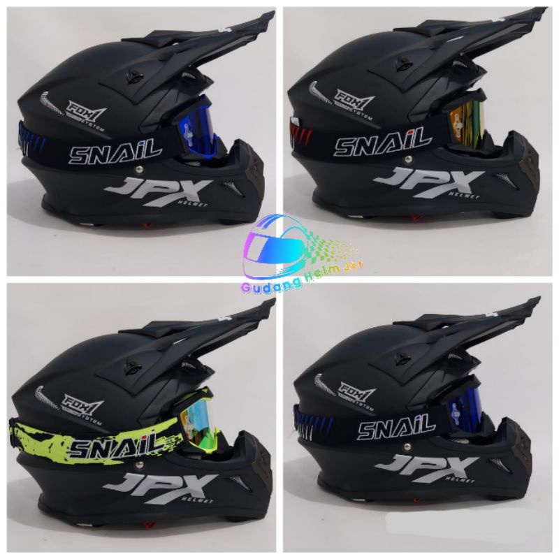 Helm JPX Cross/Trail JPX FOX 1 Polos Hitam Doff plus goggle snail