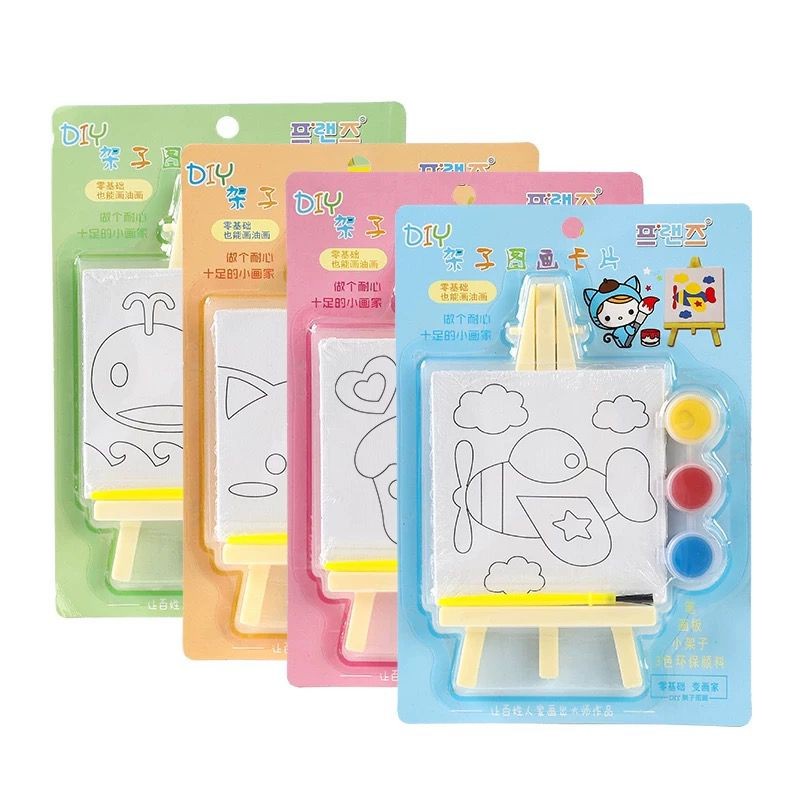 Kuda-kuda Mini DIY Mainan Edukasi Anak - Papan tulis Set Mewarnai Papan Tulis Kanvas Kuas Cat