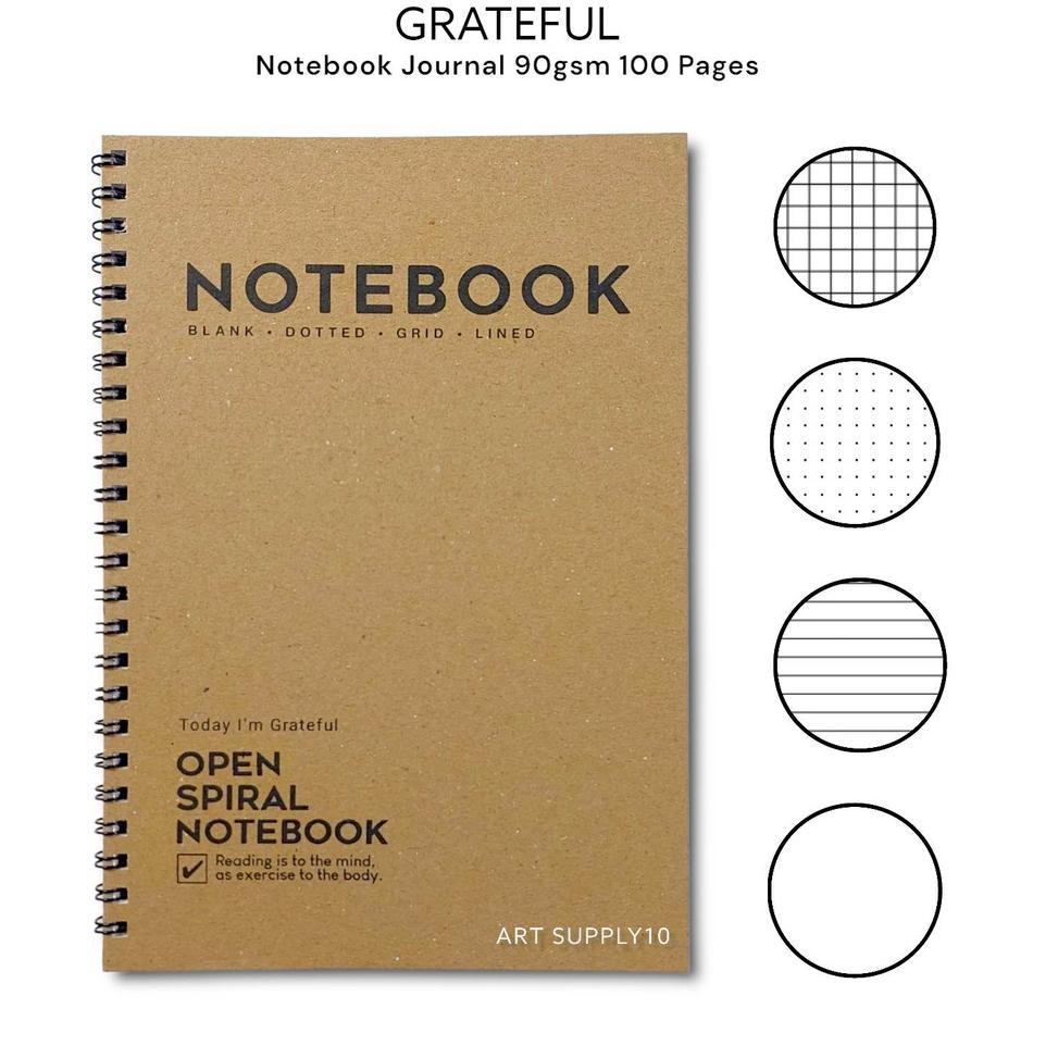 

の Notebook Jurnal A5 Grateful 100 Halaman 90gsm Grid / Dotted / Lined / Blank ド