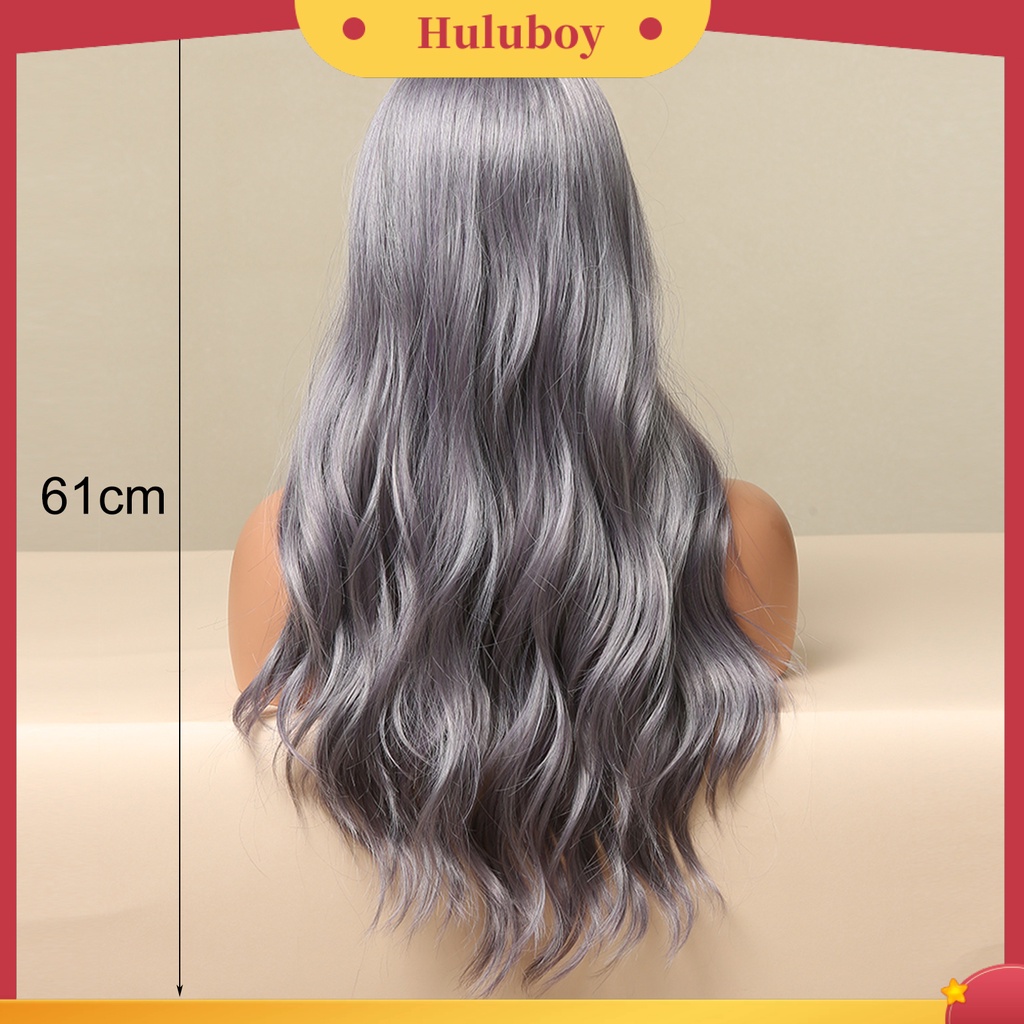 Wig Cosplay Model Panjang Gelombang Warna Gradasi Ungu Ombre Campuran Dengan Lengan Mesh Untuk Wanita