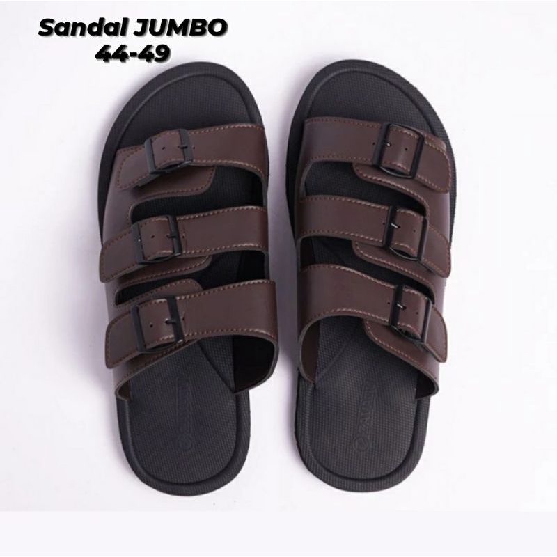 Sandal JUMBO / Sendal Pria KULIT Asli MK-01 Sandal Slop Semi Formal BIG Size 43-44-45-46-47-48-49 Sandal Slide Kaki Gemuk Lebar Besar Sendal Langka Brown, 44