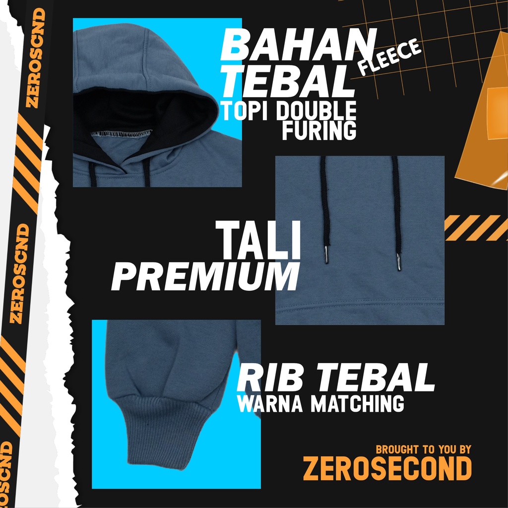 Zero.Second Sweater Hoodie Pria Autentic Logo ZS Warna Hitam Catton Flecee Gramasi 280S Permium Tebal Full Varisn Warna