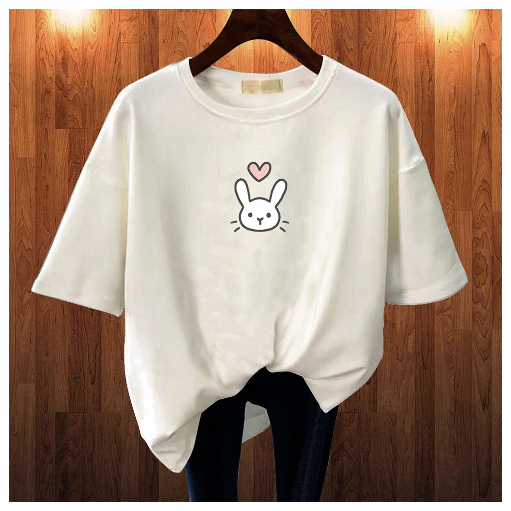 CALVIERO SHOP - BAJU KAOS ATASAN WANITA PRINT LOVE BUNNY GALAXY PRINT