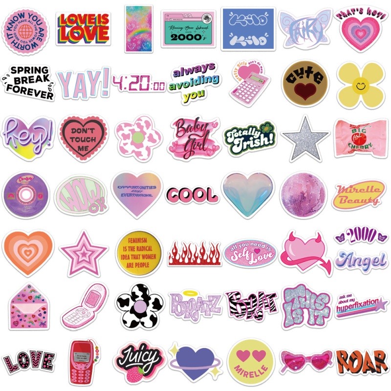 65 Pcs/set Retro Pink Gadis Graffiti Tahan Air Kulkas Skateboard Dekorasi Campur Decals Laptop Stiker