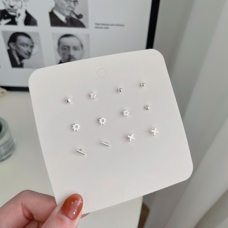 Papaozhu 6pasang Minimalis s925 Perak Bola Kecil Bintang Stud Anting Set Untuk Wanita Perempuan Hypoallergenic Anting-Anting Kecil Pick Gratis Pakaian Sehari-Hari Telinga Perhiasan