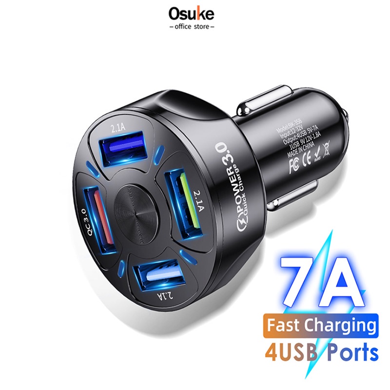 OSUKE BK358 Car Charger Fast Charger Colokan Mobil- 2/3/4/5/6 Port USB QC 7.0 Dan Type C