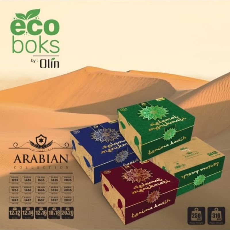 

isi 50 dus snack box olin arabian eco boks 1212 1214 1216 green / red