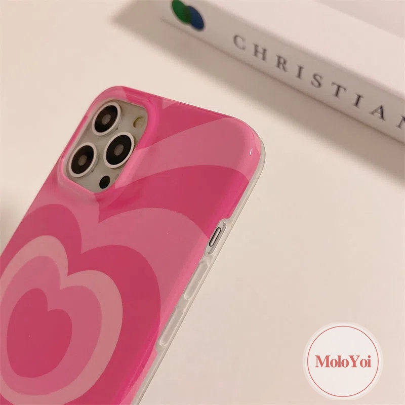 IPHONE Casing Love Heart Gradasi Merah Mawar Manis Keren Kompatibel Untuk Iphone11 13 12 14 Pro Max7 8 Plus XR 14plus X XS Max Se2020 Glossy Halus Lembut TPU Full Body Pelindung Penutup Belakang