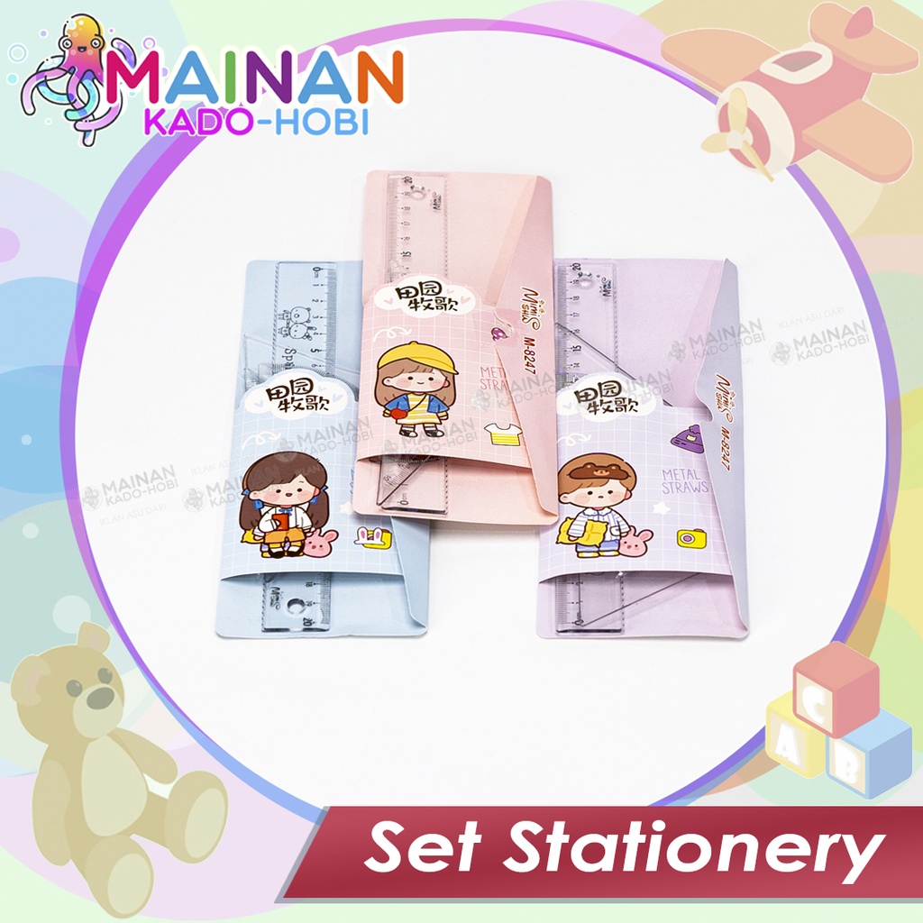 SET STATIONERY KIDS PAKET ALAT TULIS ANAK SEKOLAH PENGGARIS BUSUR