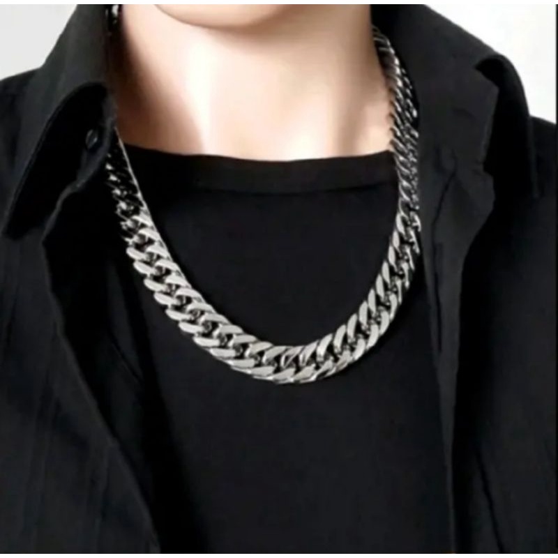 KALUNG TITANIUM RANTAI BESAR SILVER 8MM KALUNG PUNK PRIA ANTI LUNTUR