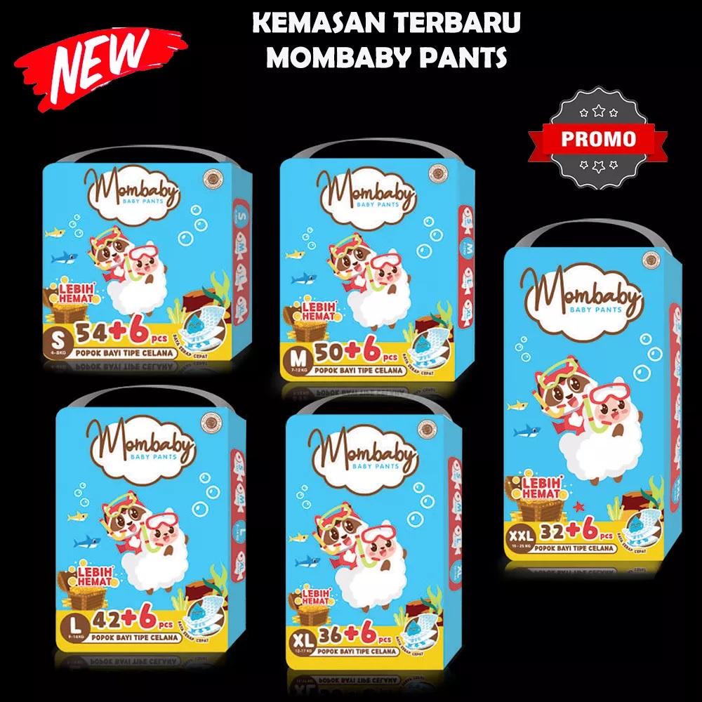 MomBaby Pants ( S54+6, M50+6, L42+6, XL36+6,XXL32+6 ) Popok bayi popok sekali pakai