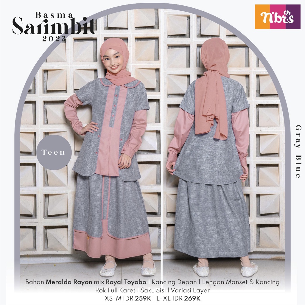 Sarimbit Basma Nibras Terbaru 2023 Gray Blue / Fashion Muslim Couple Sarimbit Nibras / Baju