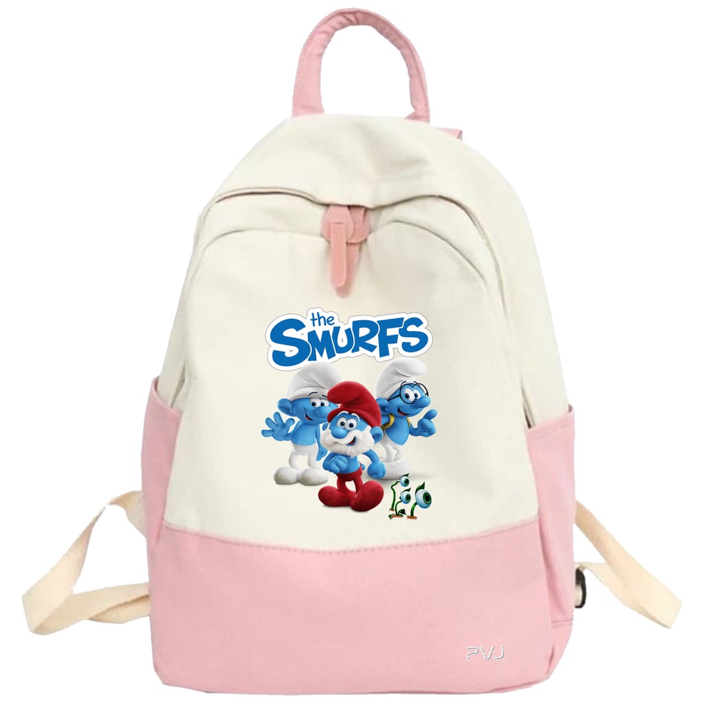 PVJ - Tas Anak Sekolah Motif Karakter Kartun The Smurfs Unisex