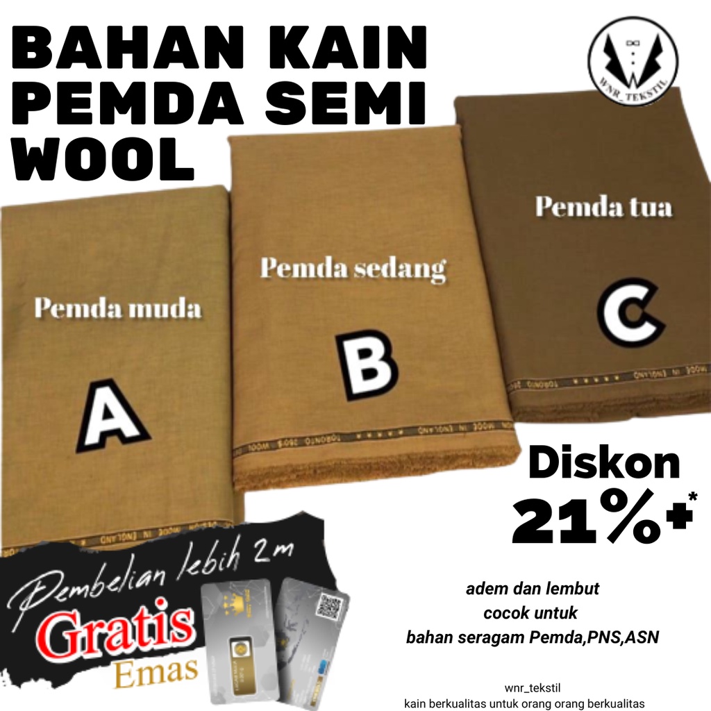 Kain pemda semi wool murah bahan baju seragam/celana pemda meteran PNS ASN PDH warna khaki tua kheki