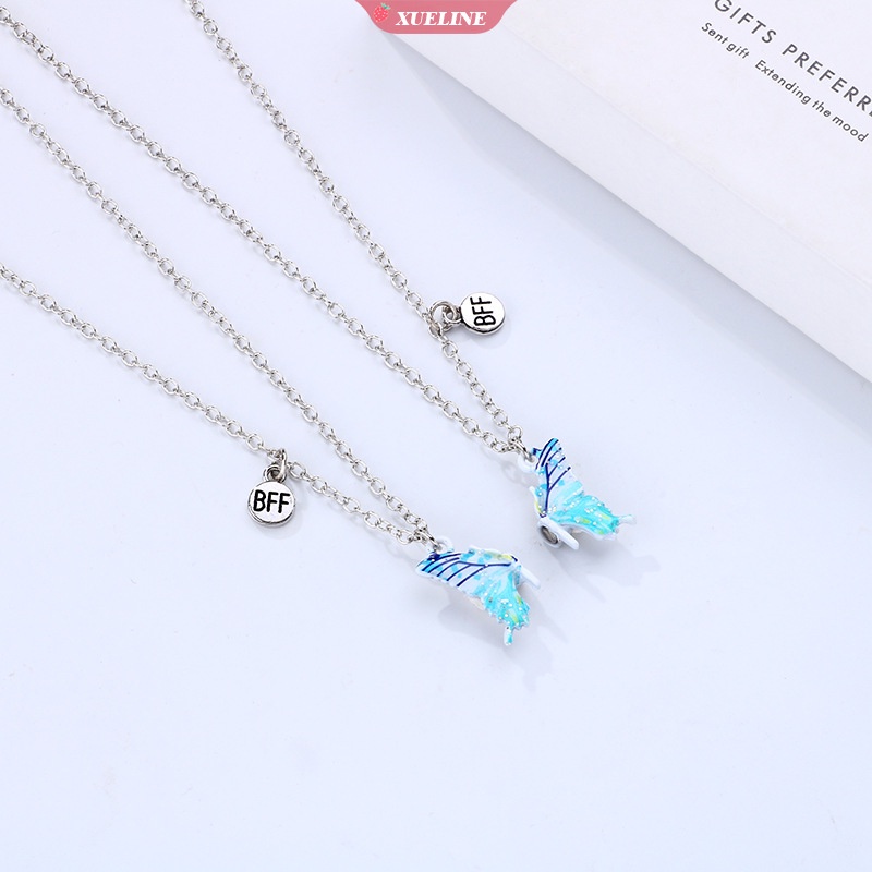 2pcs/set Tetes Minyak Bentuk Kupu-Kupu Liontin Sahabat Kalung bestie Persahabatan Perhiasan Anak Hadiah Gadis [ZXL]