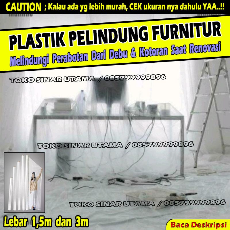 Plastik Proyek Anti Debu Meteran M Renovasi Terpal Bening Penutup Lantai Cat Pengecatan Tembok Plafon Gypsum Besi Kayu Kuas Roll Bangunan M