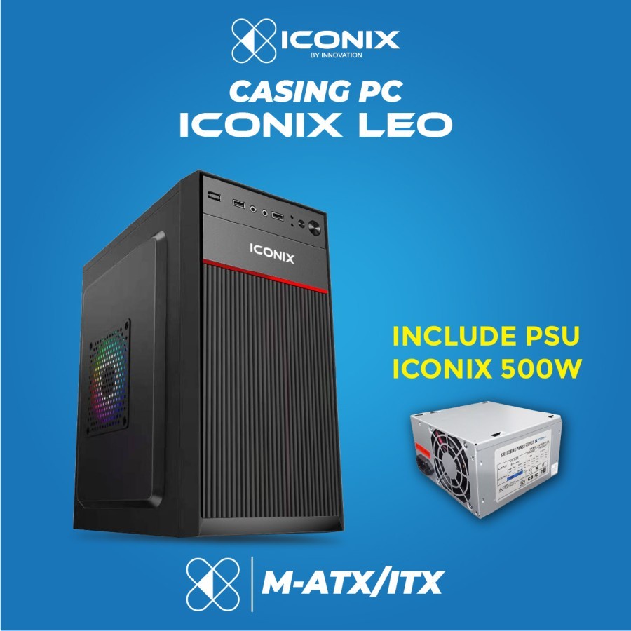 CASING PC GAMING ICONIX LEO FREE PSU 500WATT CASING KOMPUTER