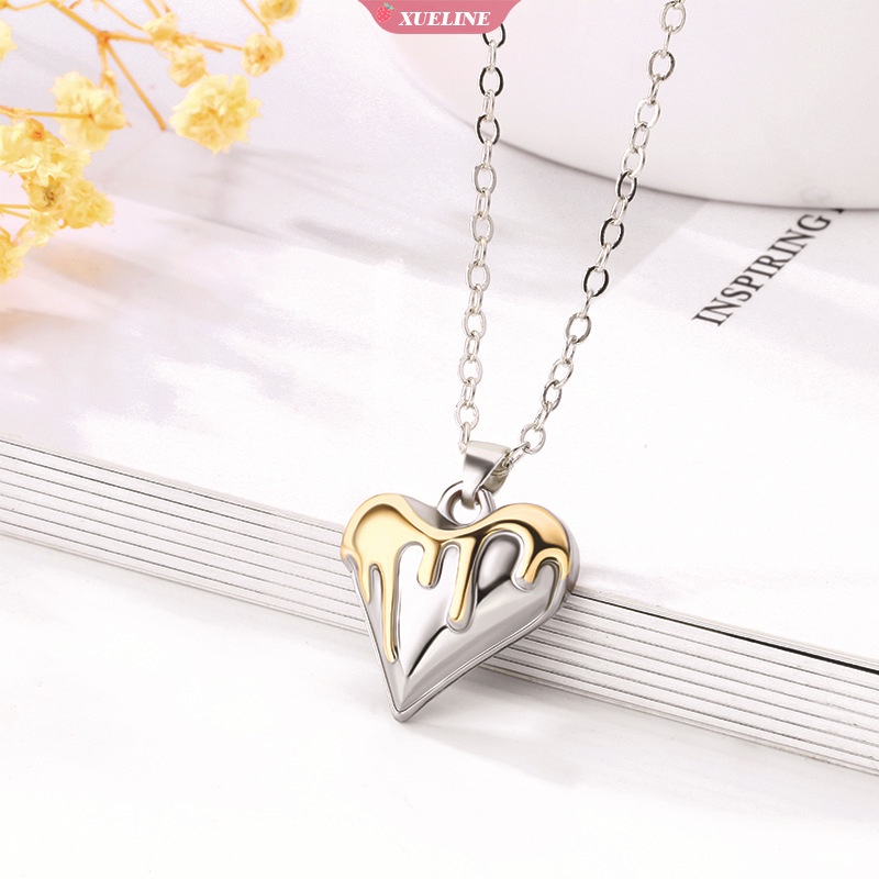 2ps Cinta Hati heart suction stainless steel Kalung Pasangan Perempuan/Laki-Laki Emas Dan Perak Liontin Tulang Selangka Rantai Perhiasan [ZXL]