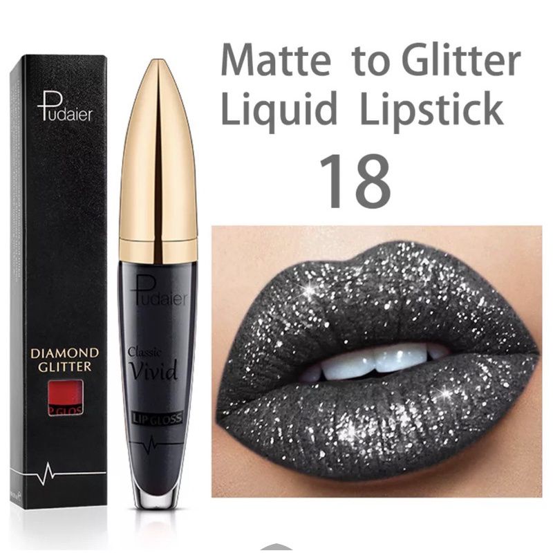 PUDAIER VIVID IMPORT LIPSTICK MATTE GLITTER HITAM UNGU SHINE BERKILAU LIP GLOSS LIQUID TAHAN AIR