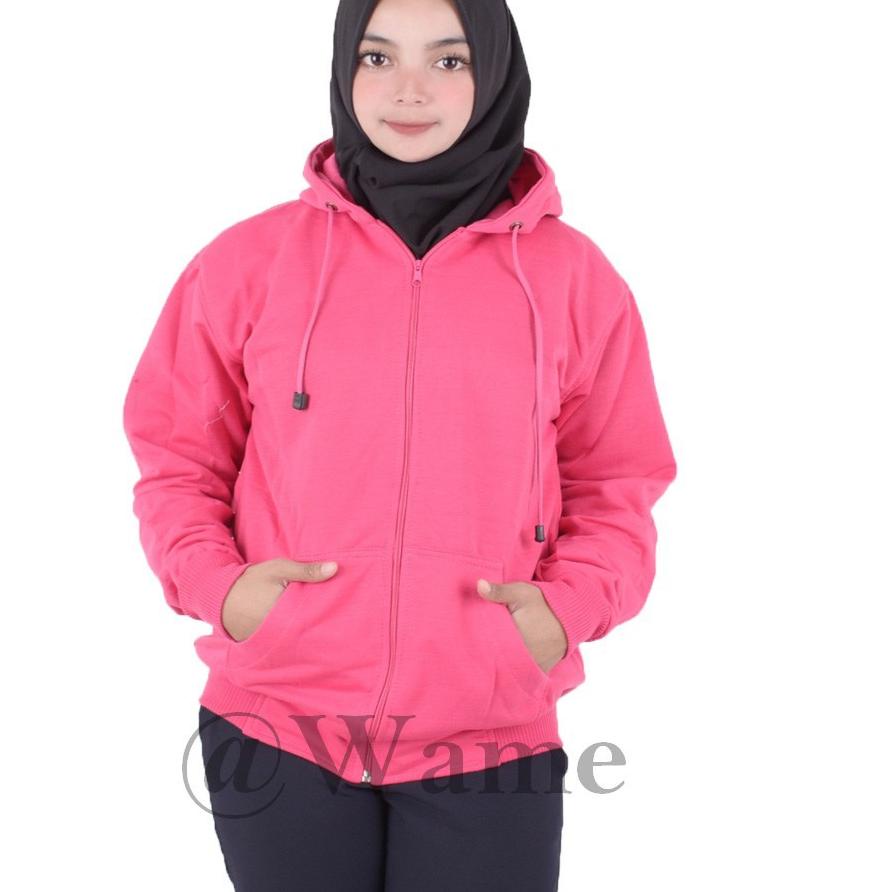 Langsung Kirim Jaket zipper polos hoodie M,L,XL,XXL pria wanita pink fanta wame
